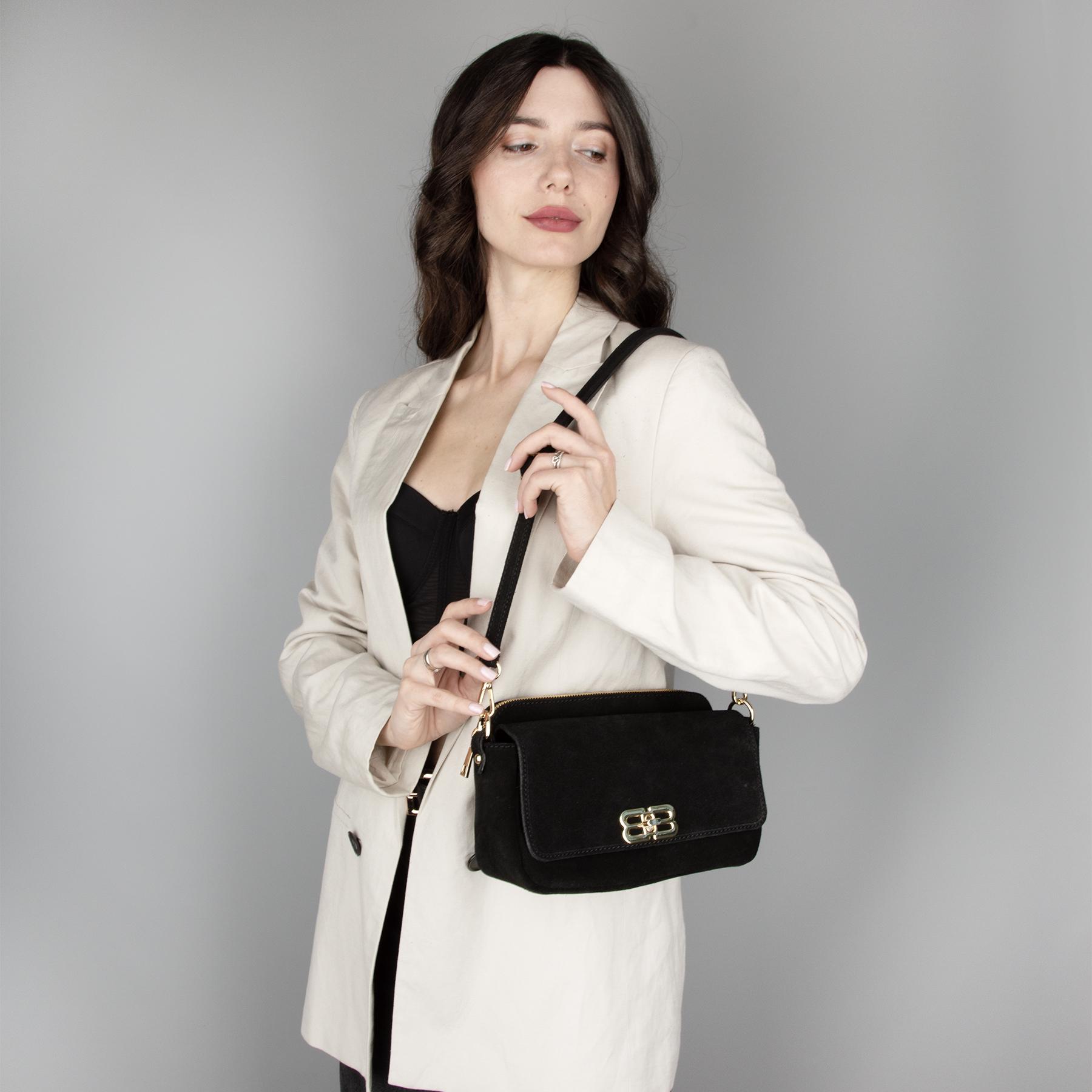 Жіноча сумка замшева Virginia Conti 04042 на два відділення Чорний (2765099684) - фото 2 Жіноча сумка замшева Virginia Conti 04042 на два відділення Чорний (2765099684) - фото 2