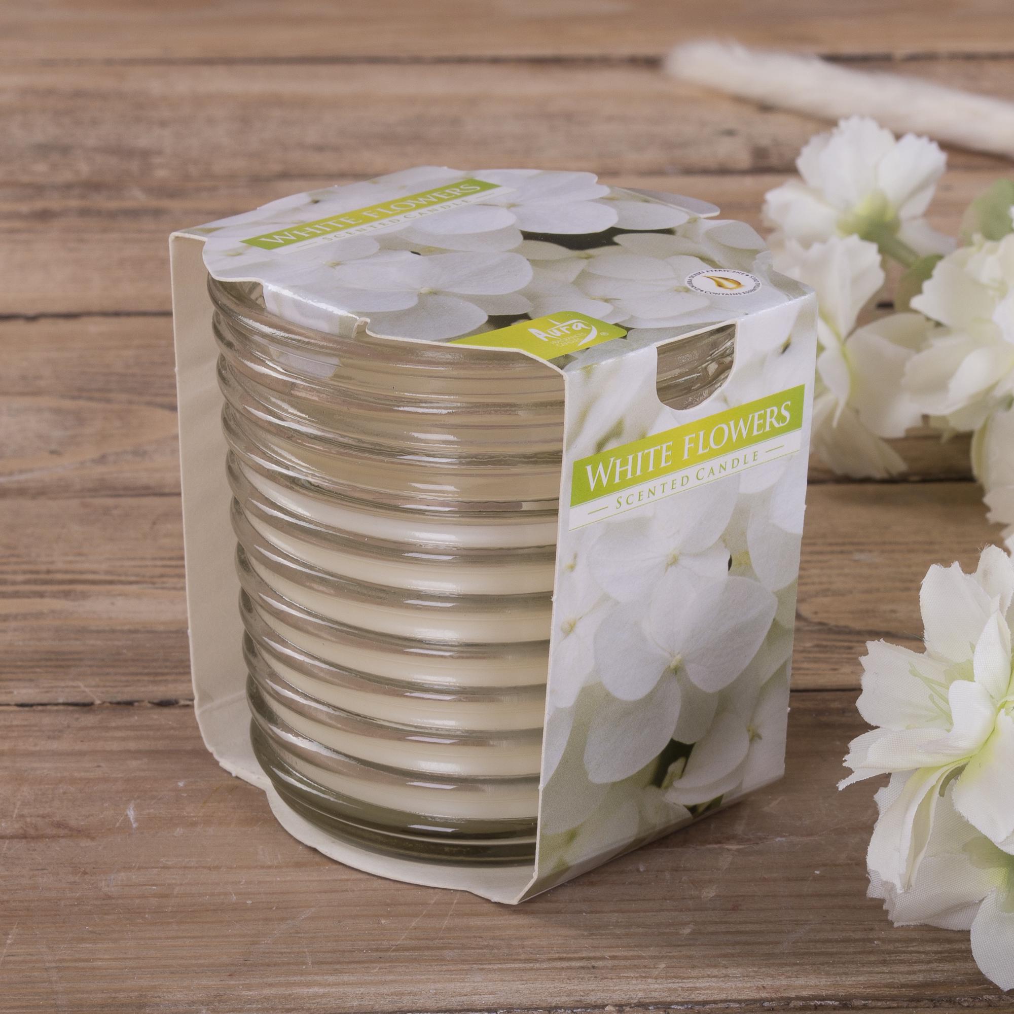 Аромасвеча White flovers в ребристом стакане (3651-1) Аромасвеча White flovers в ребристом стакане (3651-1)