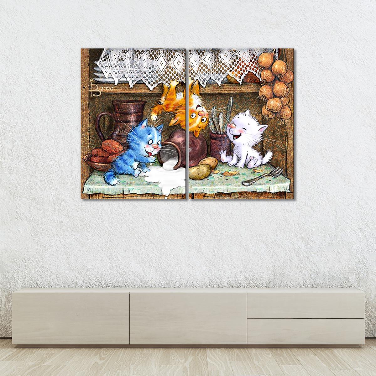 Модульная картина Шкодники 2 модуля 80x120 см