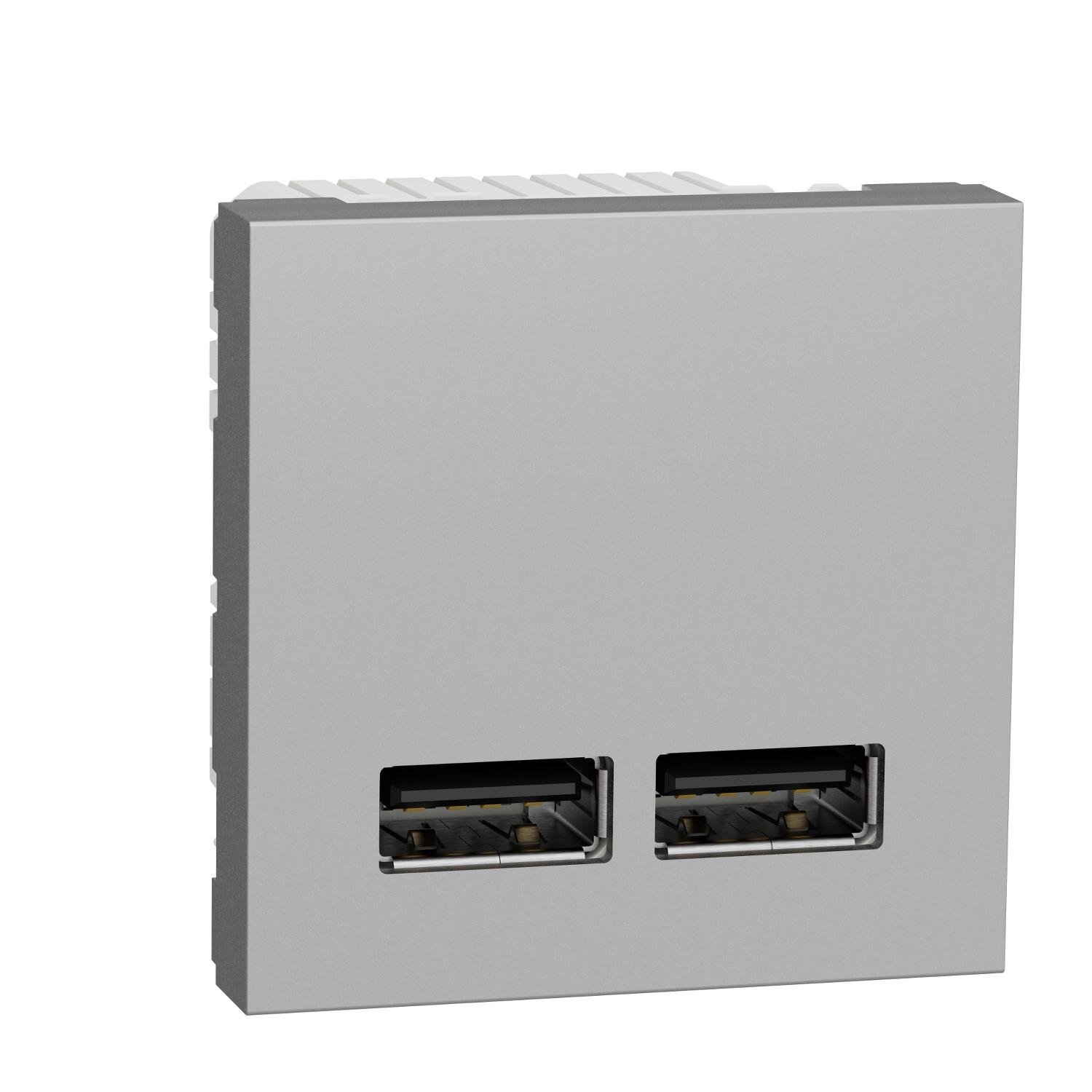 Розетка USB двойная Schneider Electric Unica New 2 модуля 2,1A Алюминий (NU341830)
