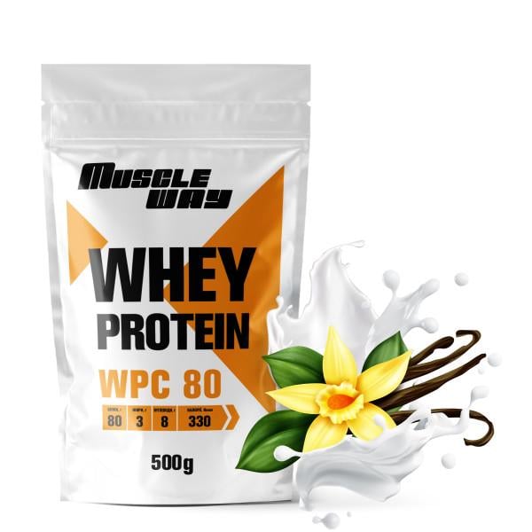 Протеин сывороточный MuscleWay 80% концентрат с аминокислотами на 13 порций 500 г Ваниль (21-125-ksb80-mw-rs500.3)