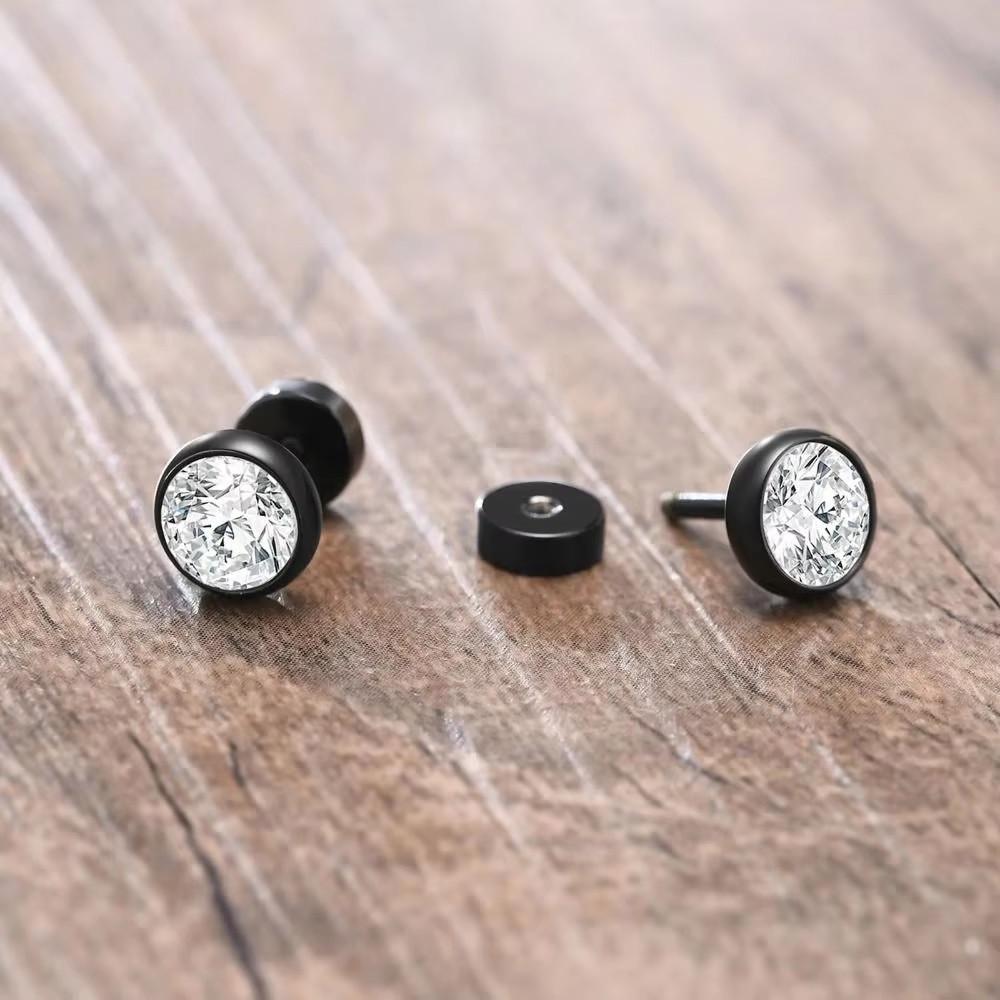 Сережки чоловічі з цирконом круглі Чорний (2376845249)