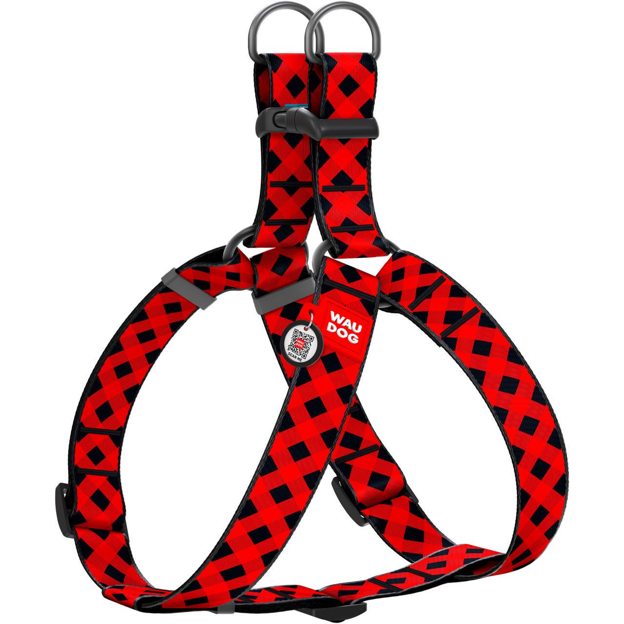 Шлей для собак Waudog Nylon с QR паспортом Шотландка красная пластиковый фастекс XL (324-0100)