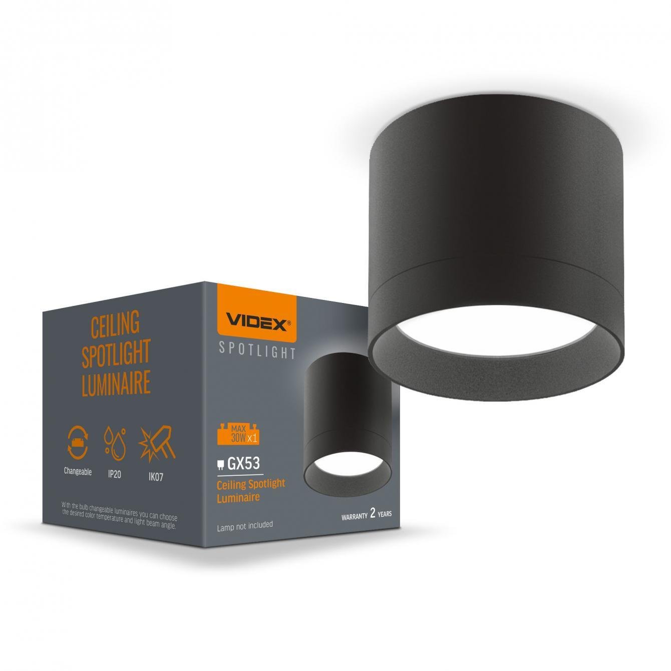 Светильник Videx VL-SPF19A-B IP44 под лампу GX53 накладной Черный (000345561)