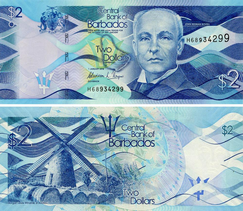 Коллекционная банкнота Барбадос 2 доллара 2018 UNC (P73b)