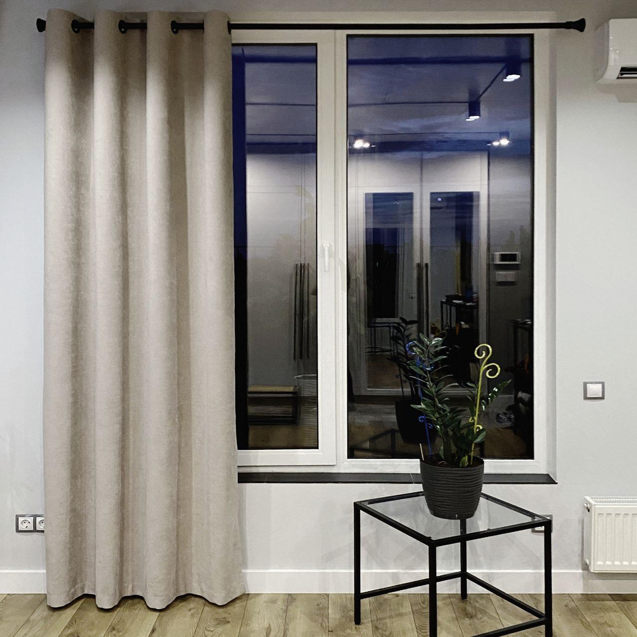 Штора на черных люверсах 140х250 см микровелюр 1 шт. Серо-бежевый (5801211-MT1/140-BL) - фото 1