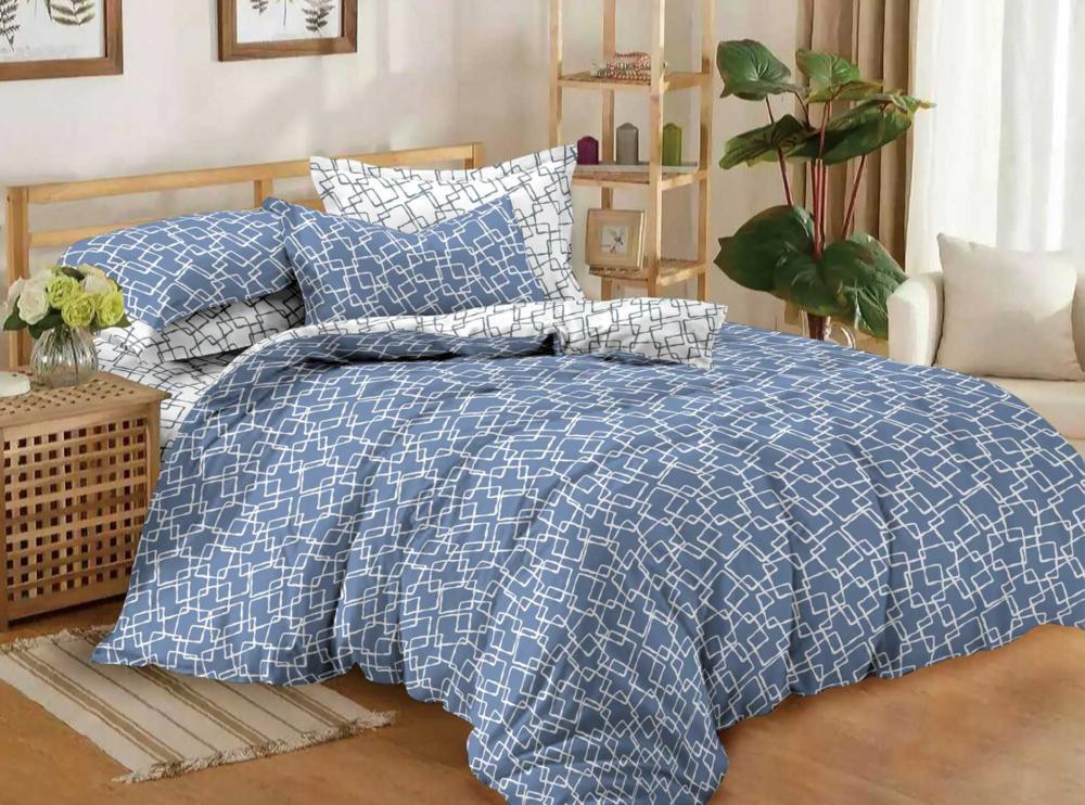 Комплект постельного белья FAMILY Кубик евро сатин 9982927 Синий (DR012715)