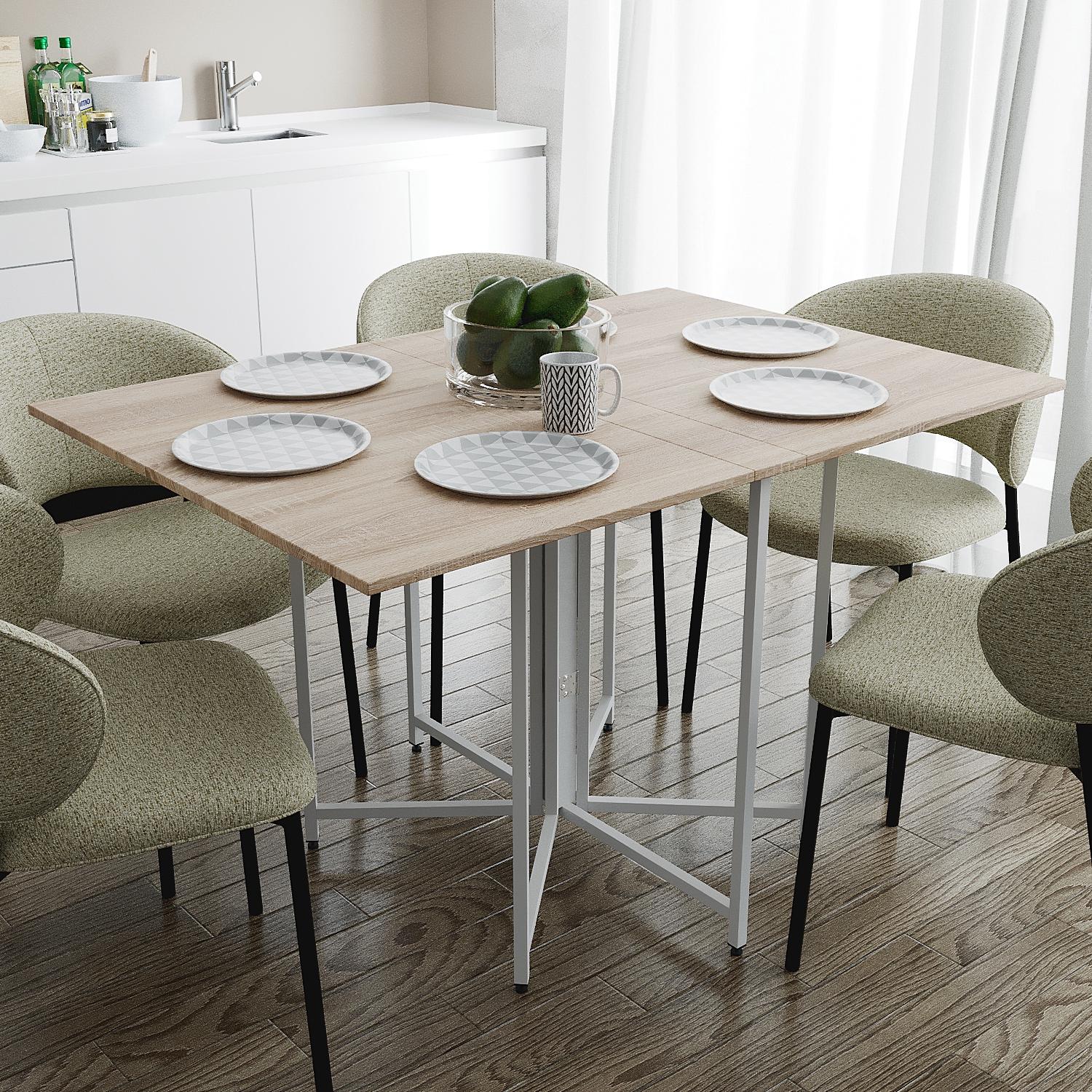 Розкладний стіл-трансформер книжка Моріс 3 Ferrum-decor 75x130x90 Білий метал ДСП Дуб Сонома 16 мм (FRD-107418)