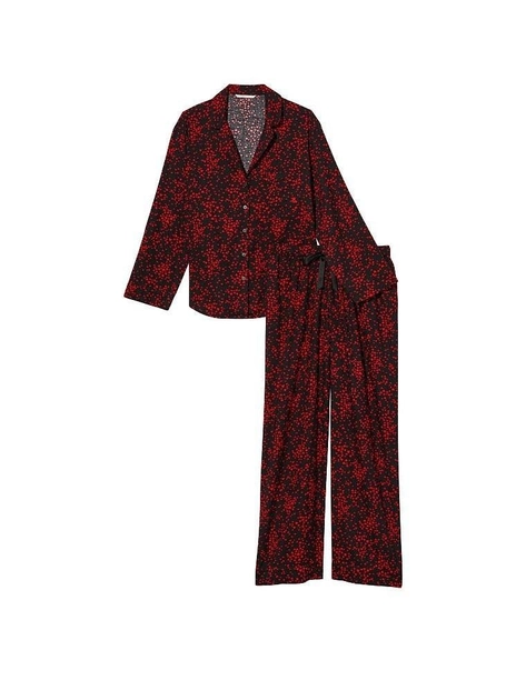 Піжама жіноча Victoria's Secret Flannel Long Pajama Set фланелева в сердечка L Чорний (15350788) - фото 3