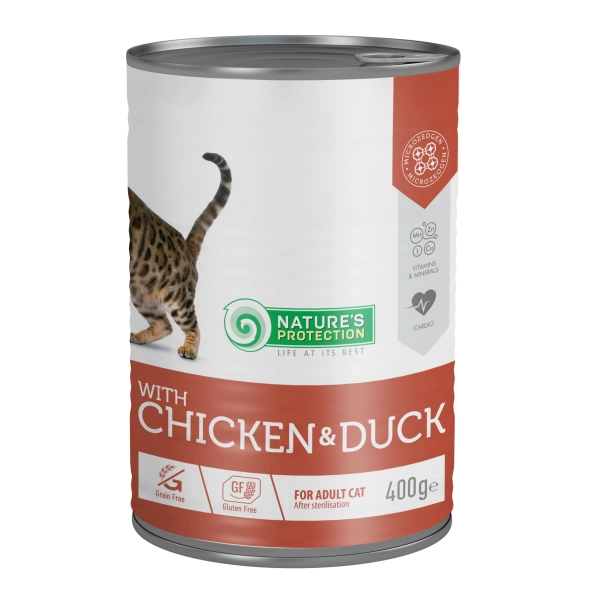 Вологий корм для дорослих котів після стерилізації Nature's Protection with Chicken & Duck 400 г (KIK45611)