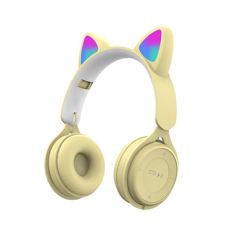 Бездротові Bluetooth-навушники CatEar 008DR WirelessHeadSet з котячими вушками і підсвічуванням Жовтий