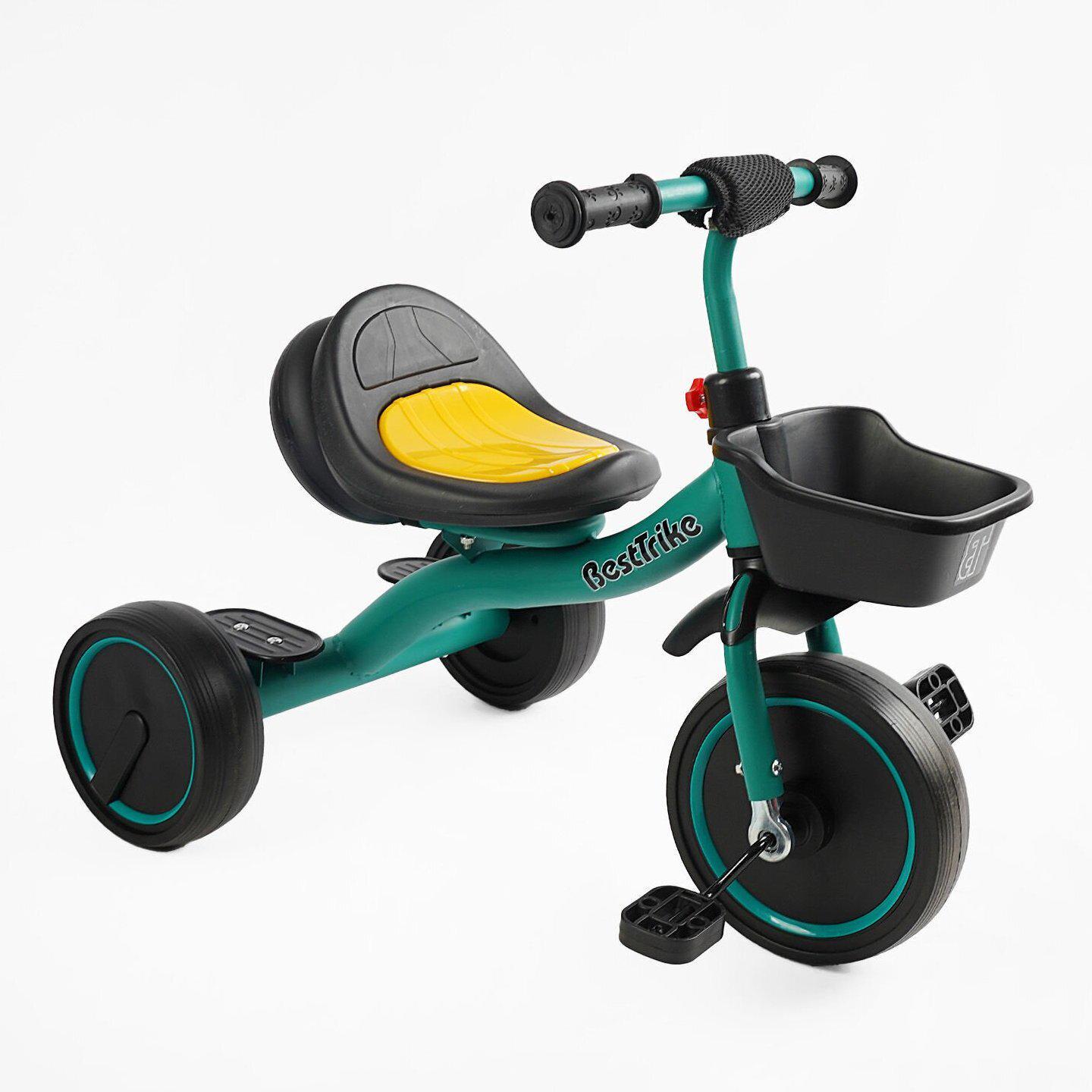 Детский трехколесный велосипед без ручки Best Trike BS с корзиной и колонкой Зеленый