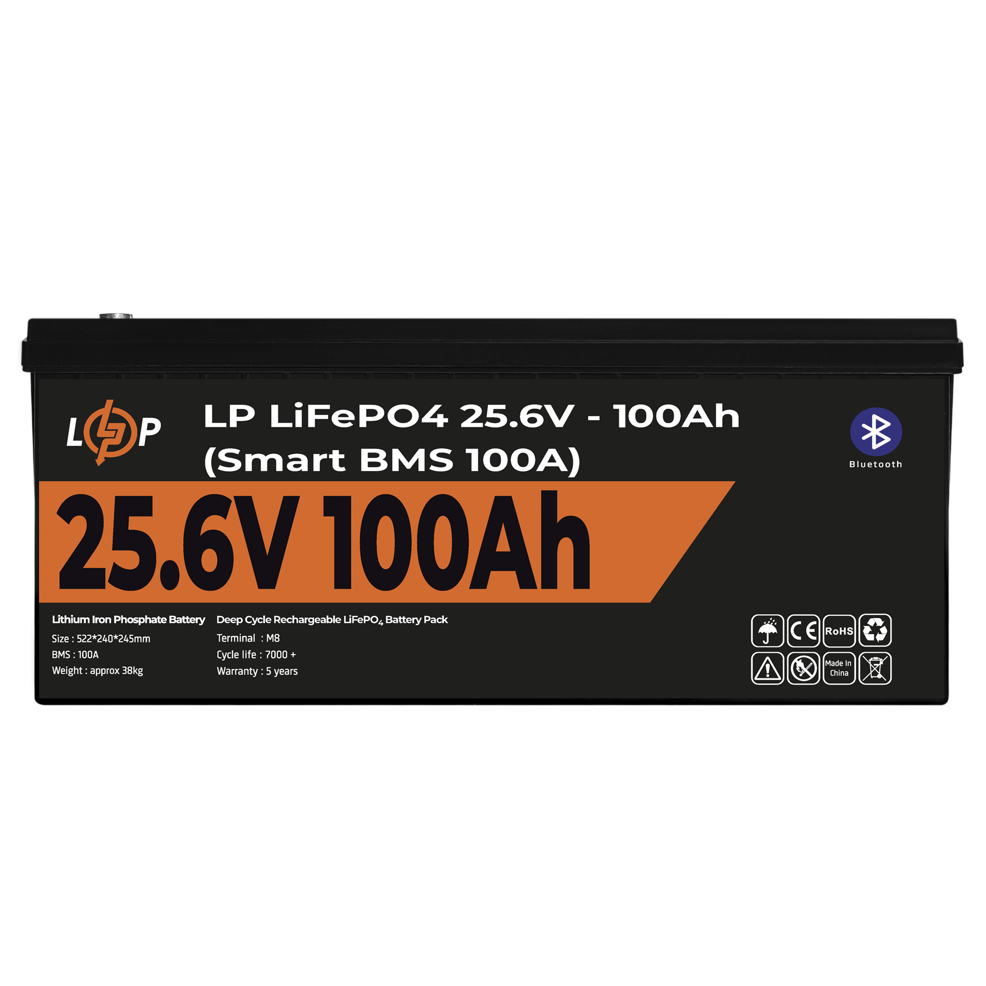 Акумулятор LP LiFePO4 24V 25,6V-100 Ah 2560Wh Smart BMS 100А з BT пластик