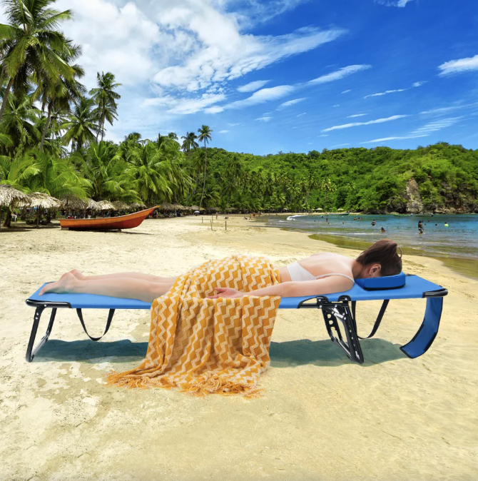 Шезлонг розкладний Costway Hanna з отвором для обличчя Блакитний (4893) - фото 3 Шезлонг розкладний Costway Hanna з отвором для обличчя Блакитний (4893) - фото 3