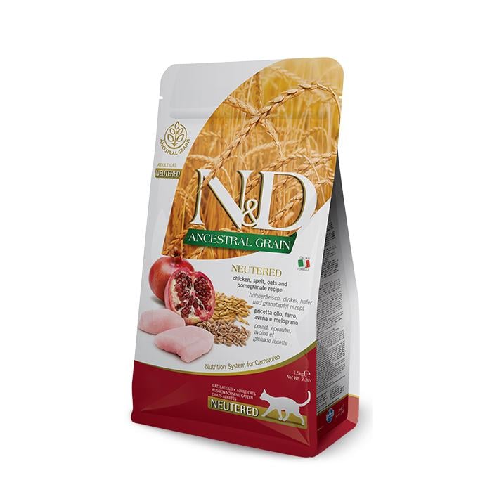 Сухой корм низкозерновой Farmina N&D Ancestral Grain Cat Neutered для взрослых стерилизованных кошек с курицей 1,5 кг (30481)