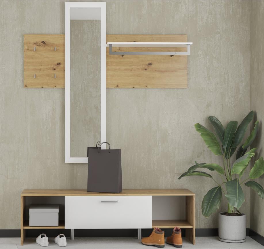 Прихожая Світ Меблів Эмма 1600х380х1950 мм Дуб артизан/Белый