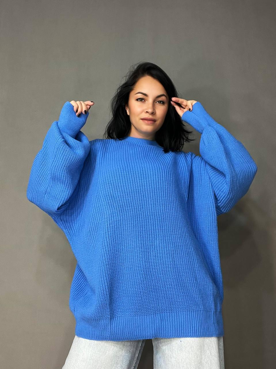 Светр жіночий MIX RAY 6607 широкий подовжений OS Блакитний (1035) - фото 4