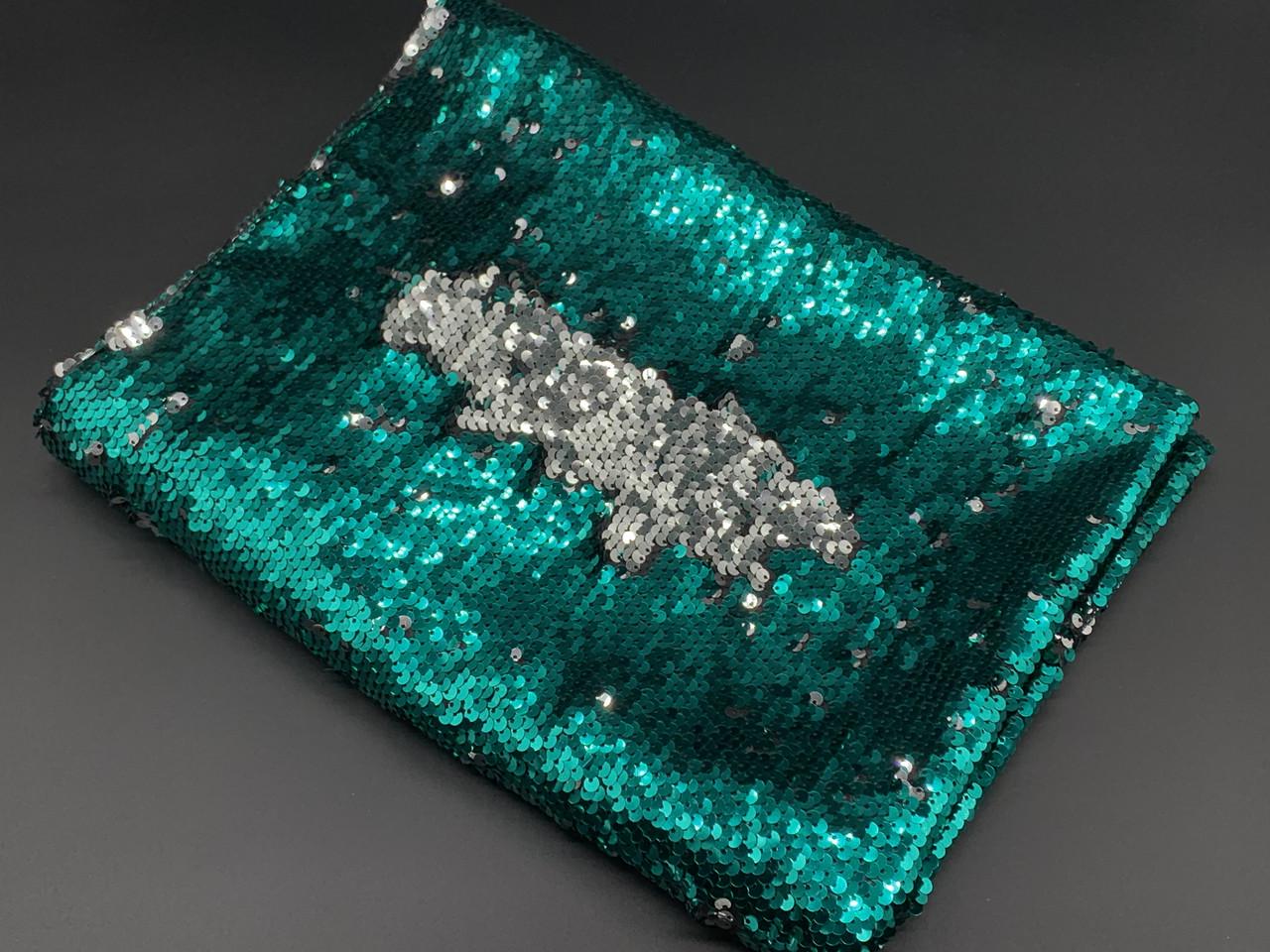 Ткань Пайетка перевертыш двухсторонняя 1 м Зелено-серебристый (885778520) - фото 1