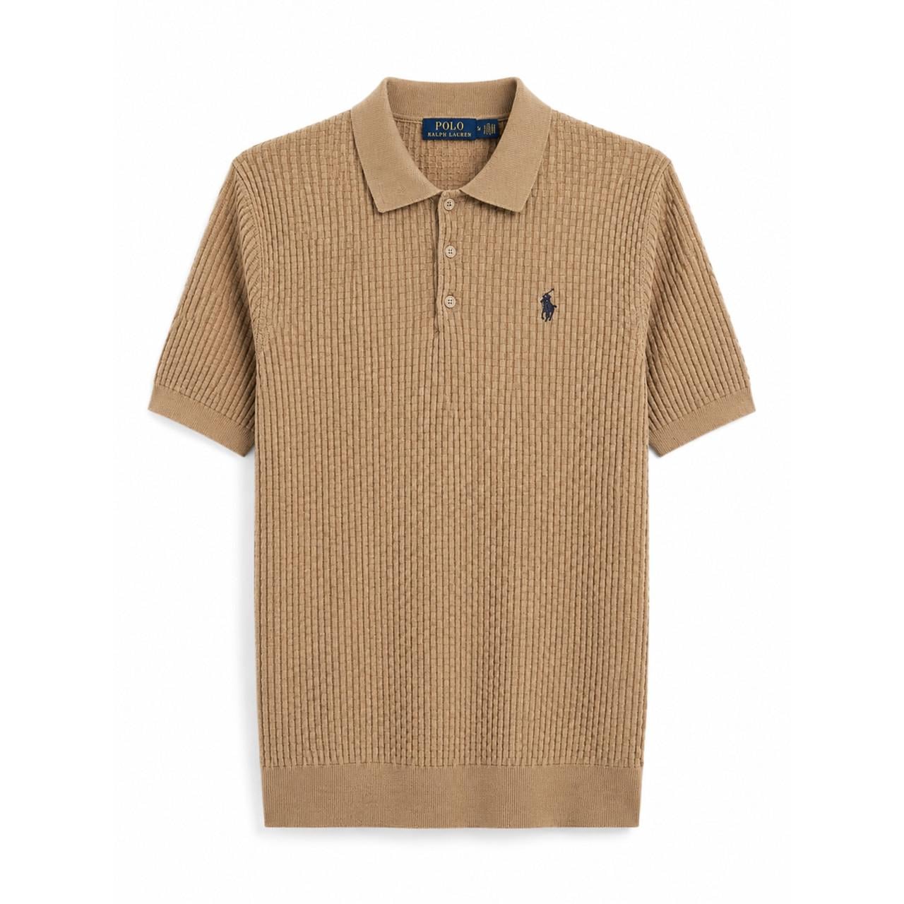 Поло мужское Polo Ralph Lauren трикотажное фактурной вязки с коротким рукавом Regular Fit Бежевый
