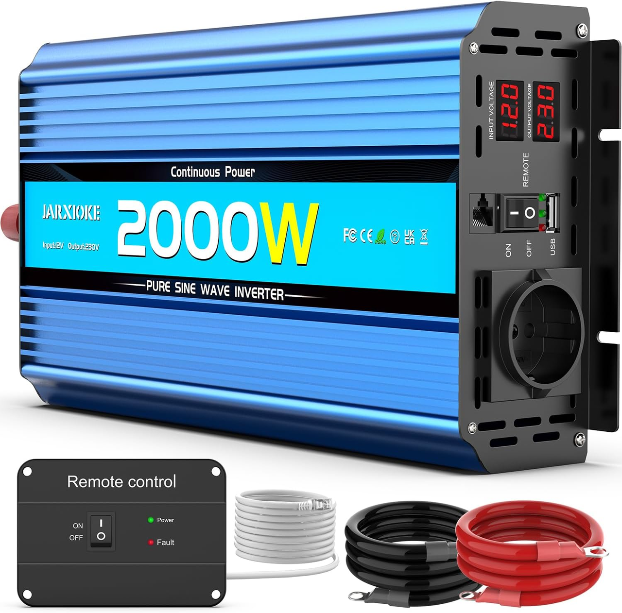 Инвертор 2200W с чистой синусоидой/преобразователь напряжения 12-230 В с 2 розетками переменного тока/USB (2915464698)