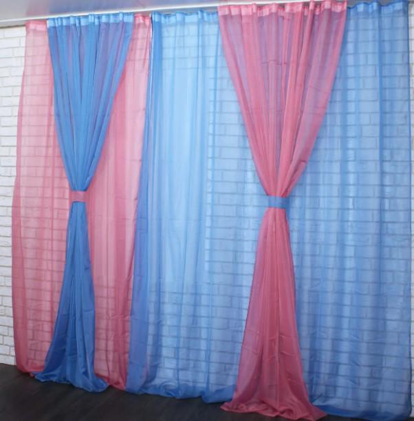 Шторы шифон 2/3x2,7 м 3 шт. Розовый/Голубой (001дк)