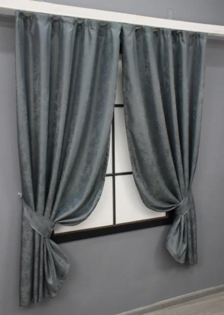 Комплект коротких штор жаккард 1,3х1,7 м 2 шт. Графитовый (1015ш) - фото 4 Комплект коротких штор жаккард 1,3х1,7 м 2 шт. Графитовый (1015ш) - фото 4
