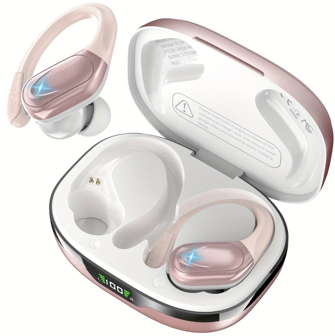 Навушники бездротові BX-17 з шумопоглинаючим мікрофоном та вушними гачками для спорту Pink