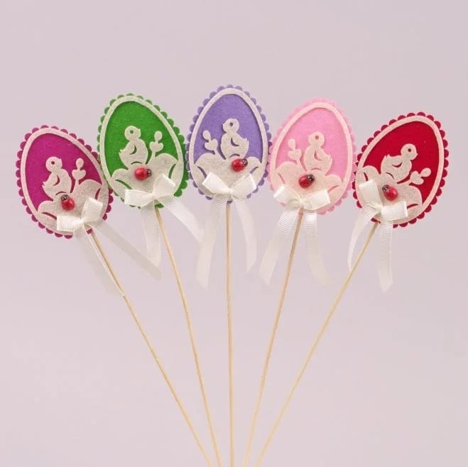 Декорация пасхальная из фетра на пике Flora Писанка микс 5шт.(10485)