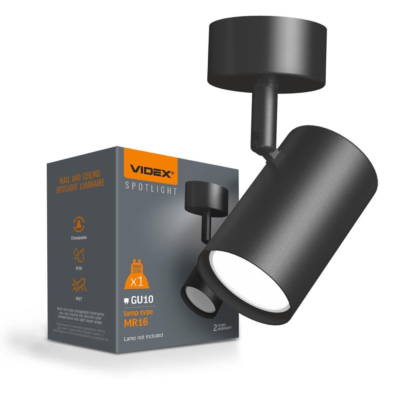 Світильник Videx під лампу GU10 накладний поворотний Чорний (VL-SPF05B-BFB)
