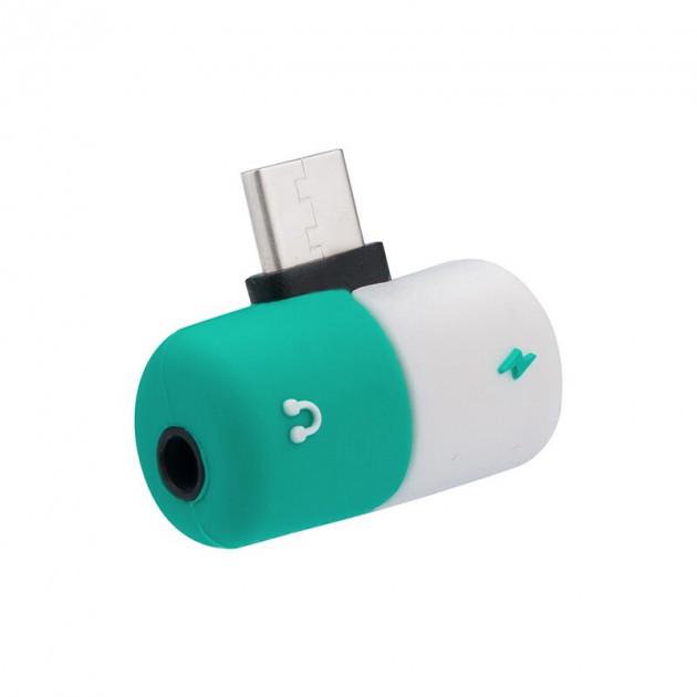 Переходник сплиттер SUNROZ USB Type-C - 3,5 мм наушники и зарядка Green/White (A48301)