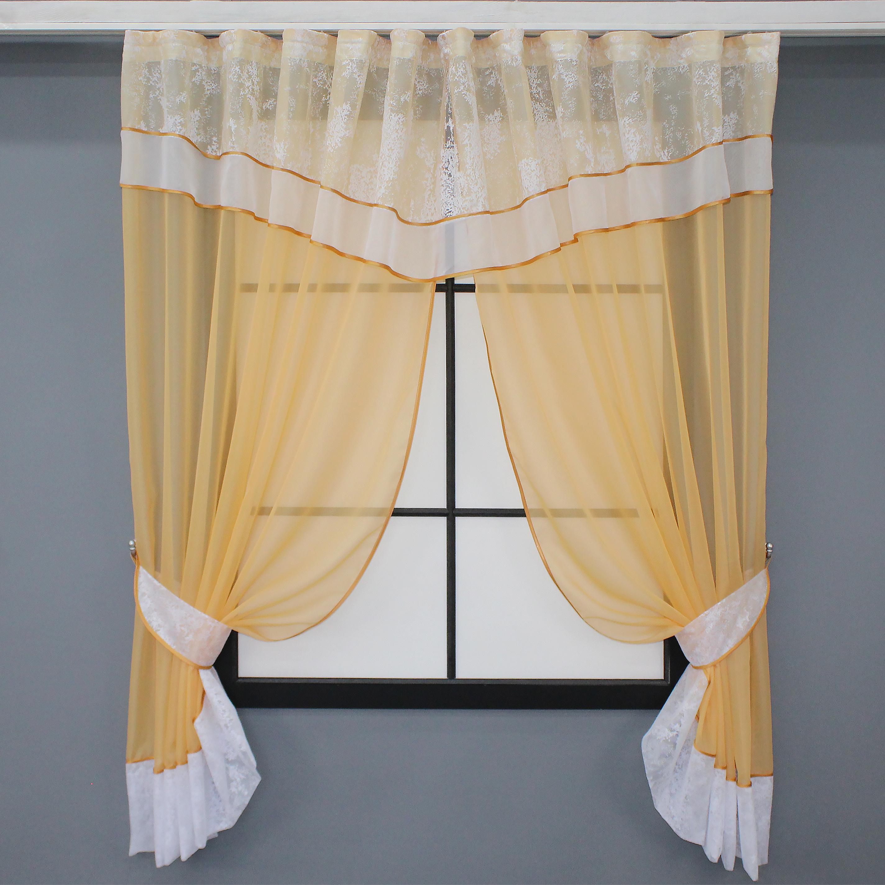 Шторки с ламбрекеном VR-Textil № 085к 280х170 см Золотистый/Белый (52-0828)