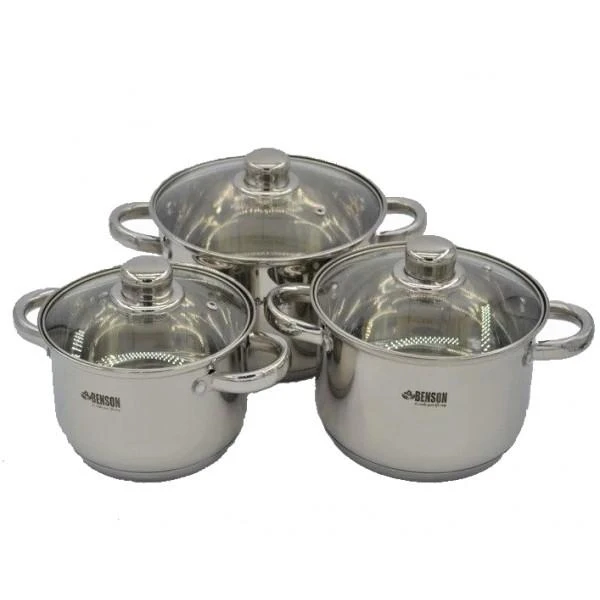 Набор кастрюль Benson 6 пр. из нержавеющей стали (BN-213) - фото 3 Набор кастрюль Benson 6 пр. из нержавеющей стали (BN-213) - фото 3