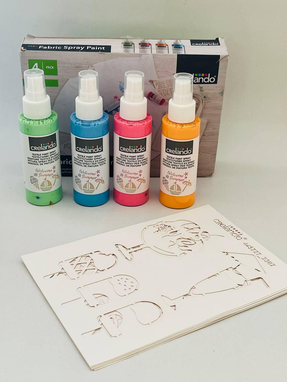 Набір текстильних фарб-спреїв Crelando 4 флакони по 100 мл та шаблони Літо (26914209)