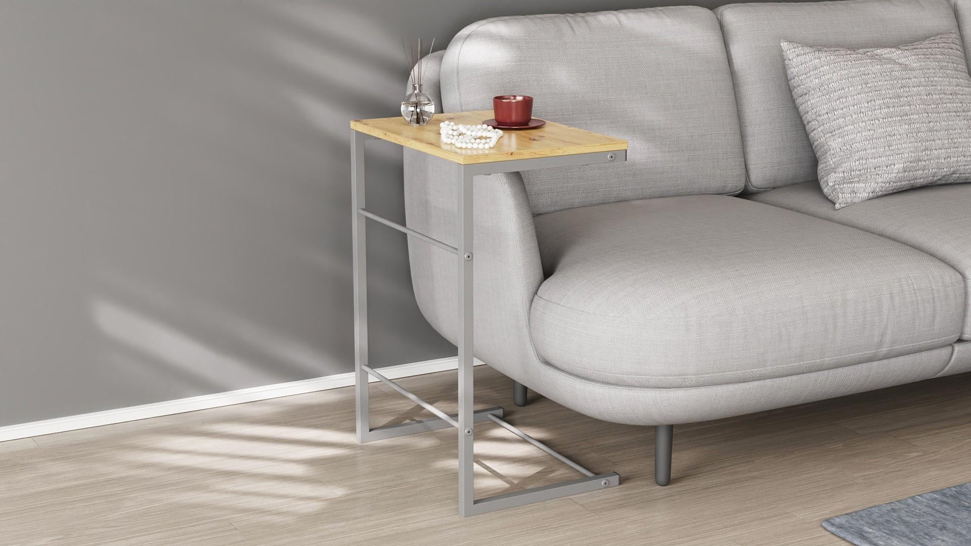 Столик Ferrum-decor Терри металл/ДСП 16 мм 650x440x330 мм Серый/Дуб Артизан (FRD-104667)