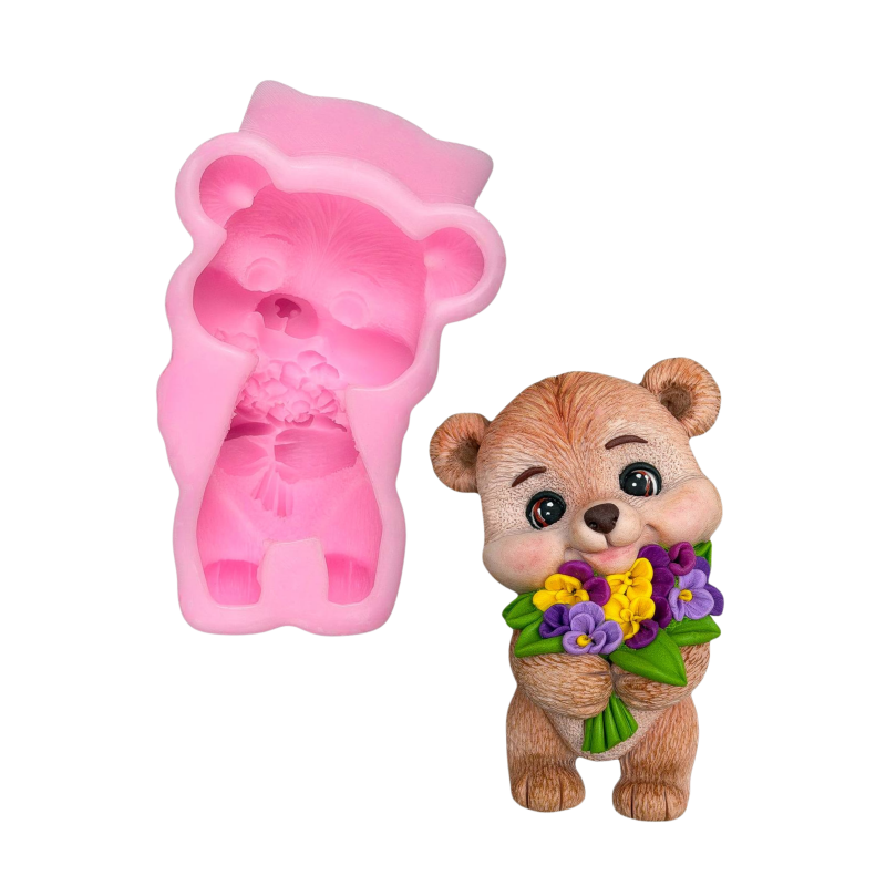 Молд силіконовий Ведмедик з фіалками 2д (12771)