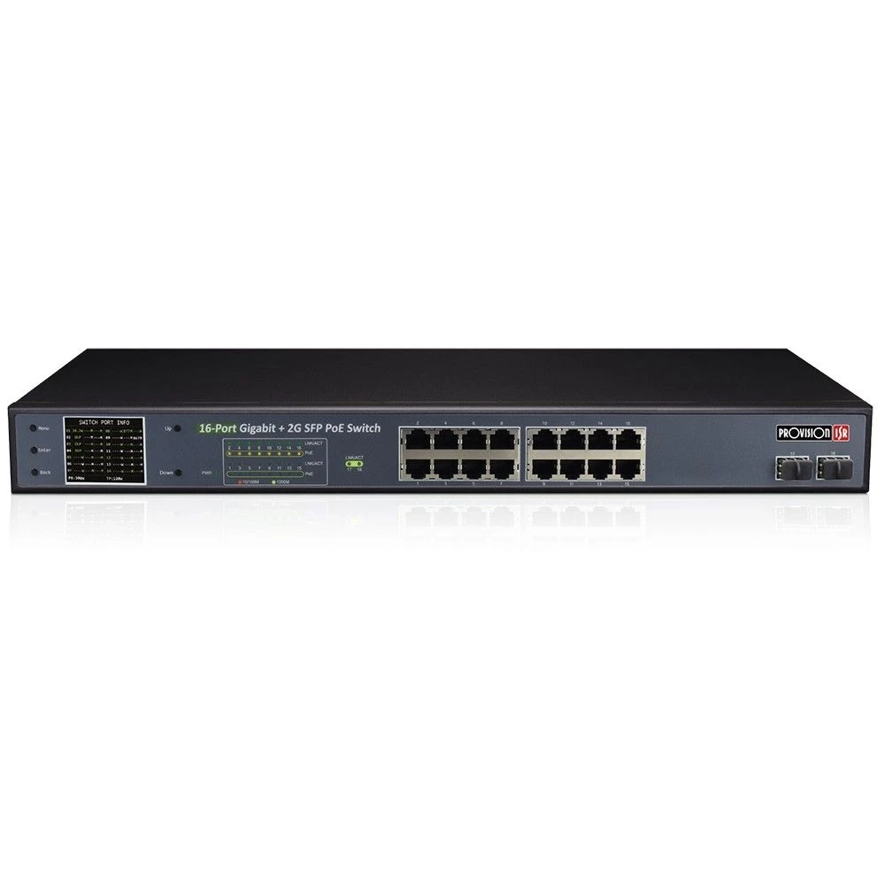 Коммутатор неуправляемый PoE Provision-ISR PoES-16250GCL+2SFP с 16 портами PoE (3103387625)