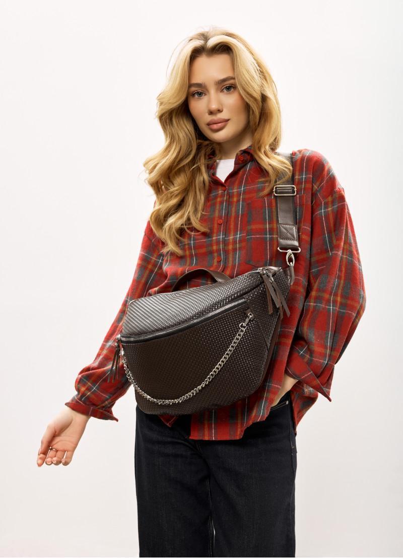 Сумка-бананка кожаная женская под ноутбук Sambag Urban Laptop 46×26 см (51411120)