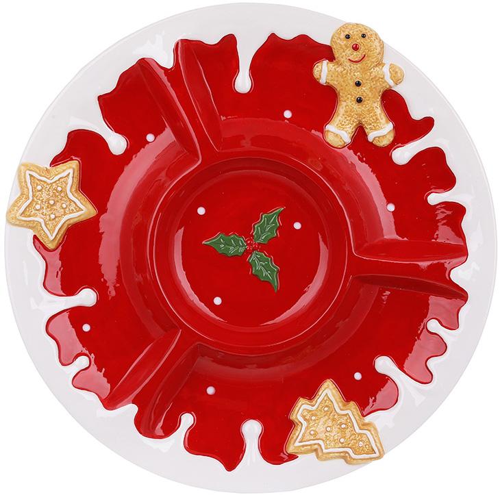 Менажниця-блюдо керамічна 4-х секційна пряничний чоловічок 35 см