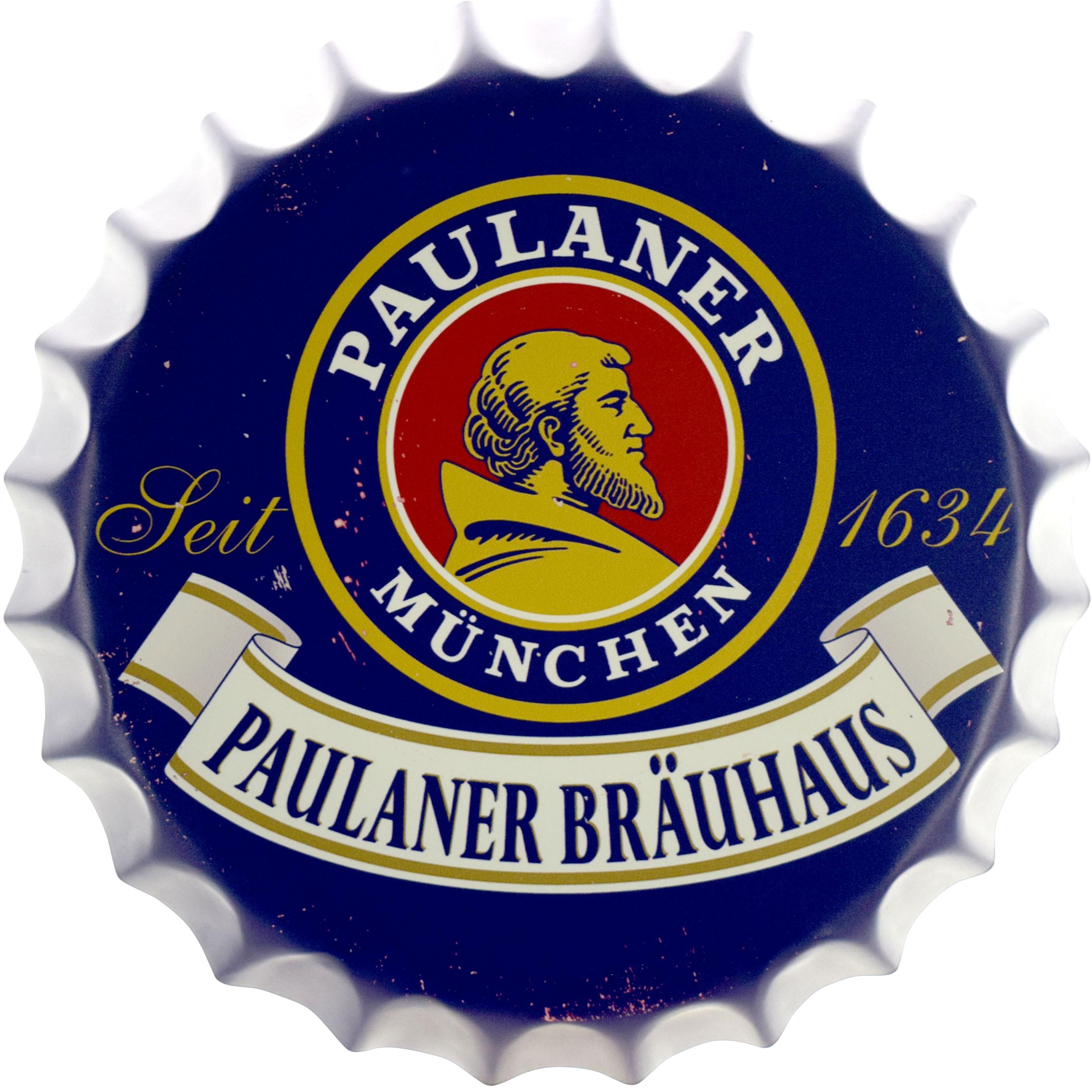 Табличка металлическая Пиво Paulaner Brauhaus крышка 35 см