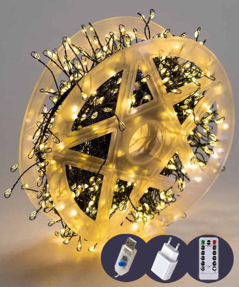 Гірлянда Роса-мішура 20 м 800LED зелений провід/8 режимів/USB/пульт/теплий білий Гірлянда Роса-мішура 20 м 800LED зелений провід/8 режимів/USB/пульт/теплий білий