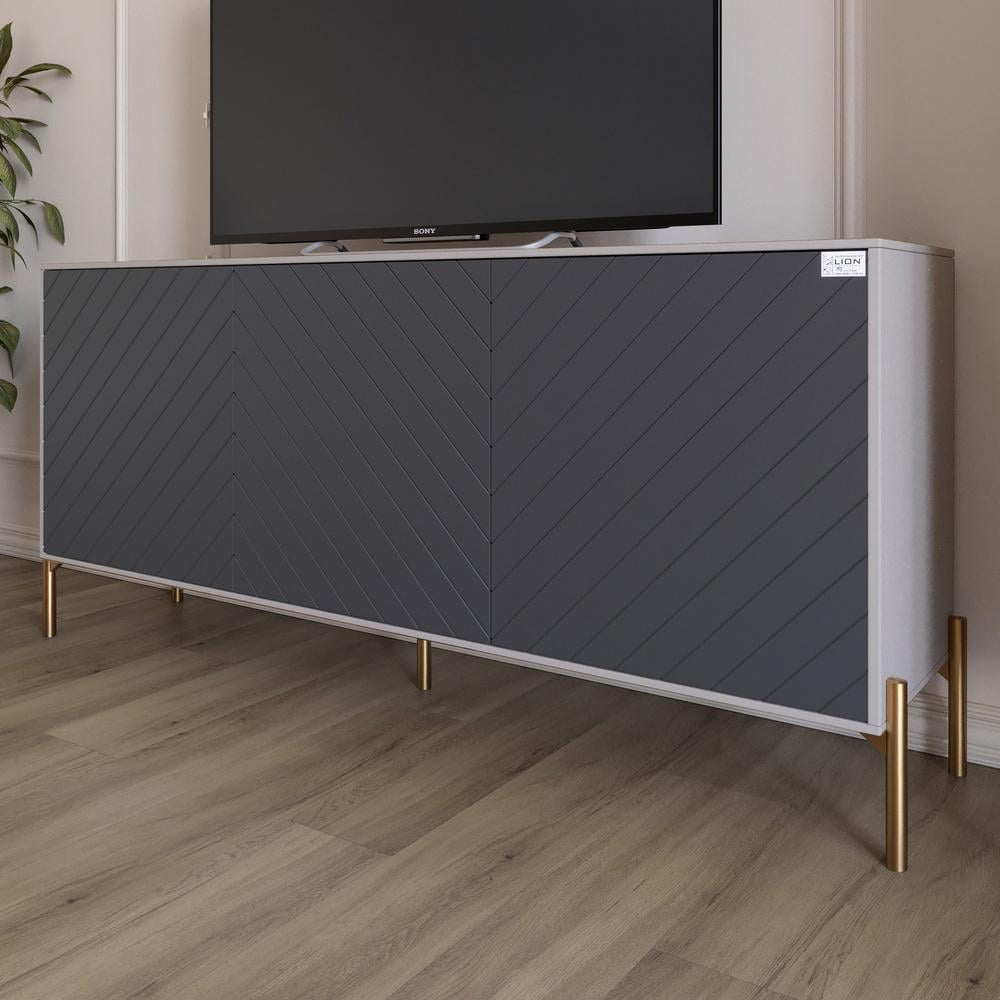 Тумба под телевизор Lion Амарант с золотыми металлическими ножками 168x40x76,5 см Кашемир/Графитный (000-000-2436)