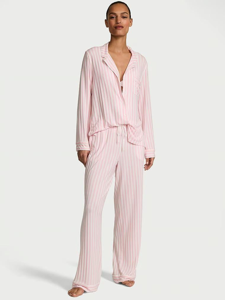 Піжама сорочка/штани Victoria's Secret Modal Soft Long Pajama Set смужка XS Рожевий (27058047)