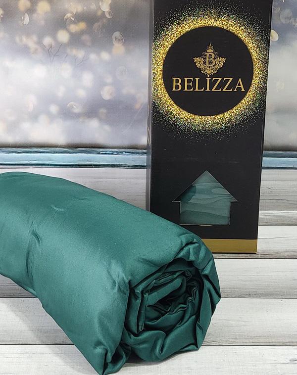 Простыня сатиновая на резинке BELIZZA и 2 наволочки 160х200/50х70 см Yesil