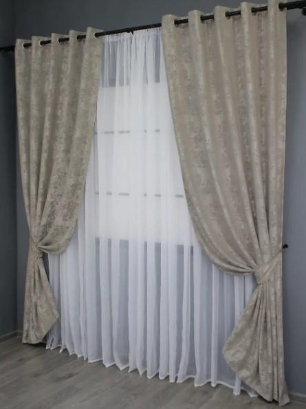 Комплект штор на люверсах SULTAN YL жаккард 1,5х2,5 м 2 шт. Серо-бежевый (1206ш) - фото 4