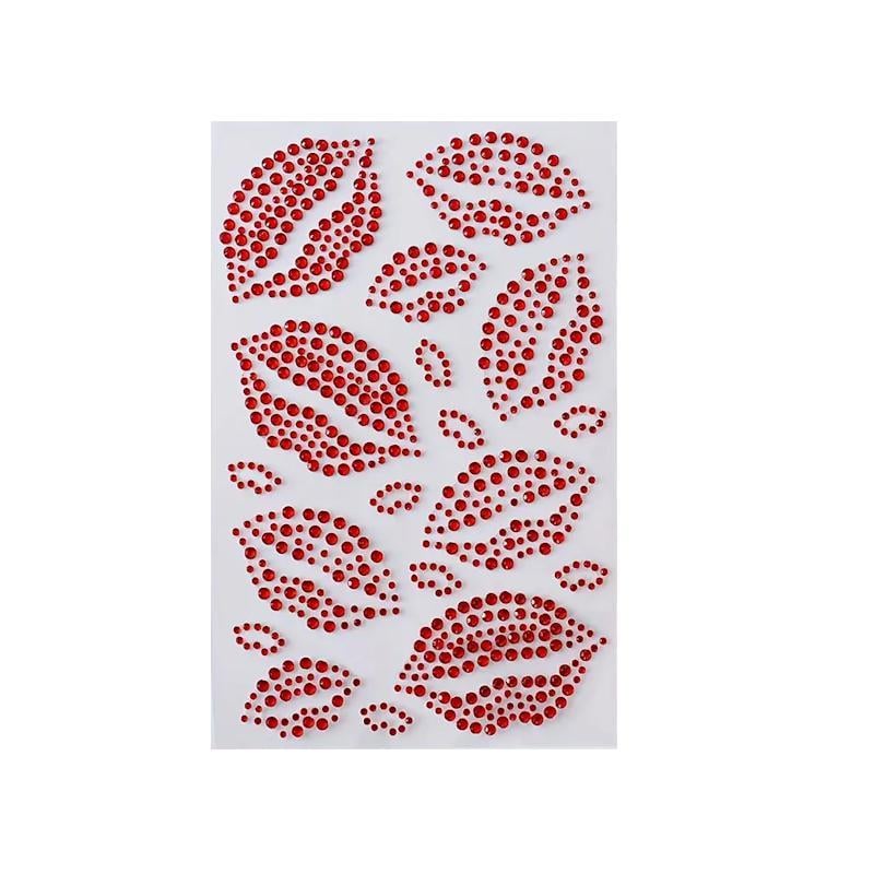 Стразы самоклеящиеся Губы Поцелуй для лица/тела 1 лист Красный (2789190662)