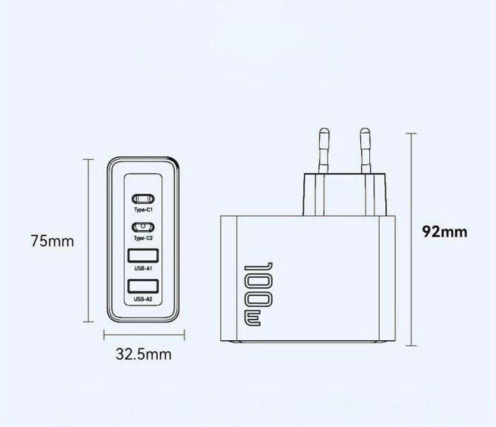 Зарядное устройство Essager GAN для ноутбука быстрая зарядка 4 порта 100W Black - фото 4