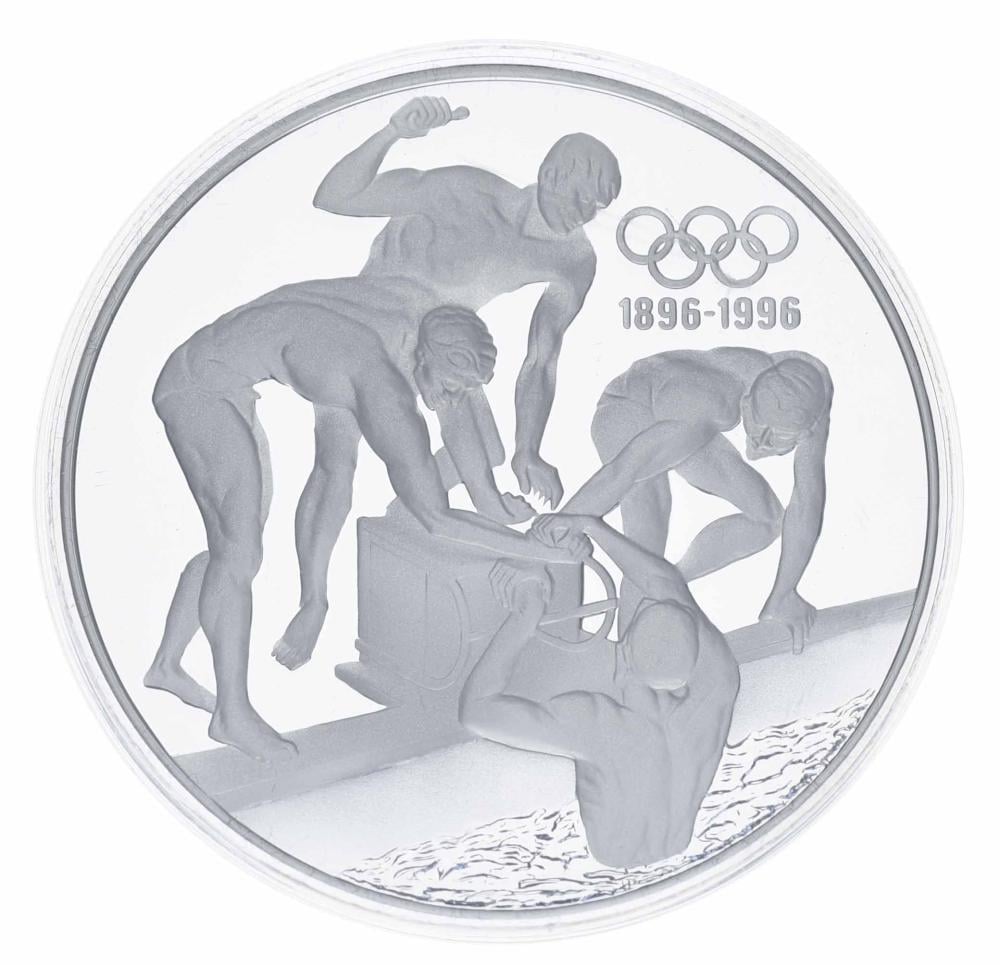Коллекционная монета Австралия 20 долларов 1993 Серебро UNC 100 лет Олимпийским играм Пловцы Ag 925° 33,63 г (34975637)