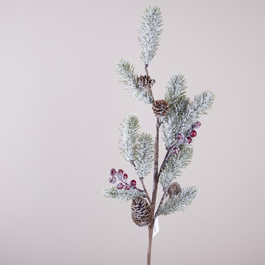 Штучна гілка ялини з шишками і ягодами в снігу (4229)