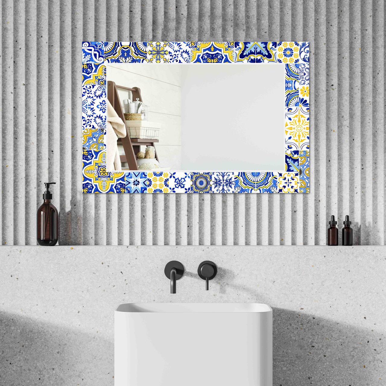 Зеркало на стену NovellaPrint с рисунком плитки прямоугольное 90х60 см (2004.6)