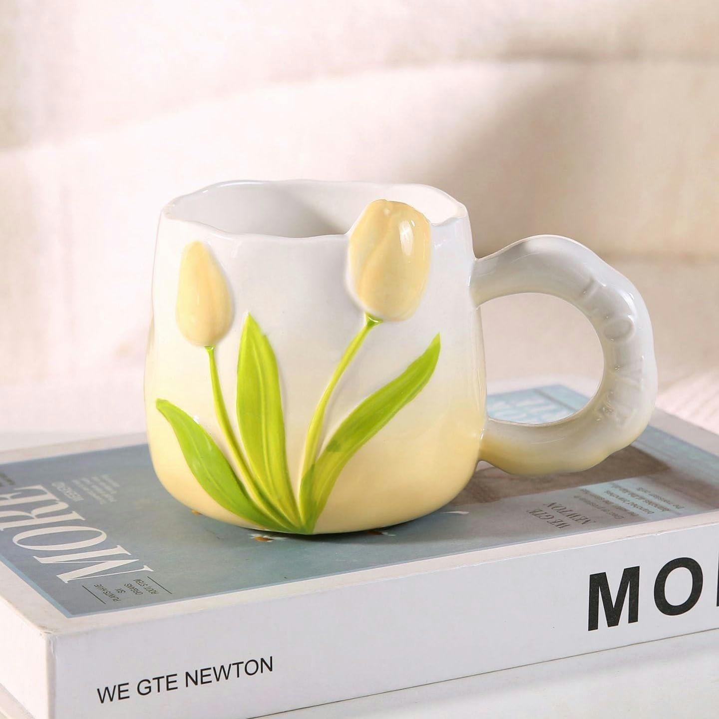 Кружка керамическая Тюльпаны с лепкой 400 мл Желтый (OS-8030-397Y) Кружка керамическая Тюльпаны с лепкой 400 мл Желтый (OS-8030-397Y)